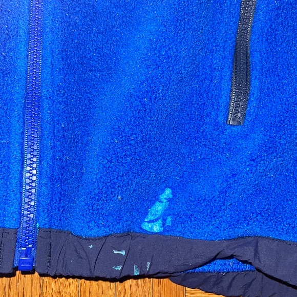 The North Face blue and black full zip jacket size 7/8 stain on front bottom - Picture 2 of 6